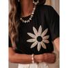 Summer New Women's Slimming Three-dimensional Embroidered Pleated Soft, Light and Breathable Round Neck Short-sleeved T-shirt