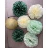 Mint Sage Green Party Decorations - Hanging Decors for Baby Bridal Wedding Shower Birthday Background with Paper Lanterns and Tissue Pom poms Gold