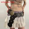 Cintura Larga in Ecopelle Stile Boho con Fibbia Metallica Circolare per Donne Moda Estiva