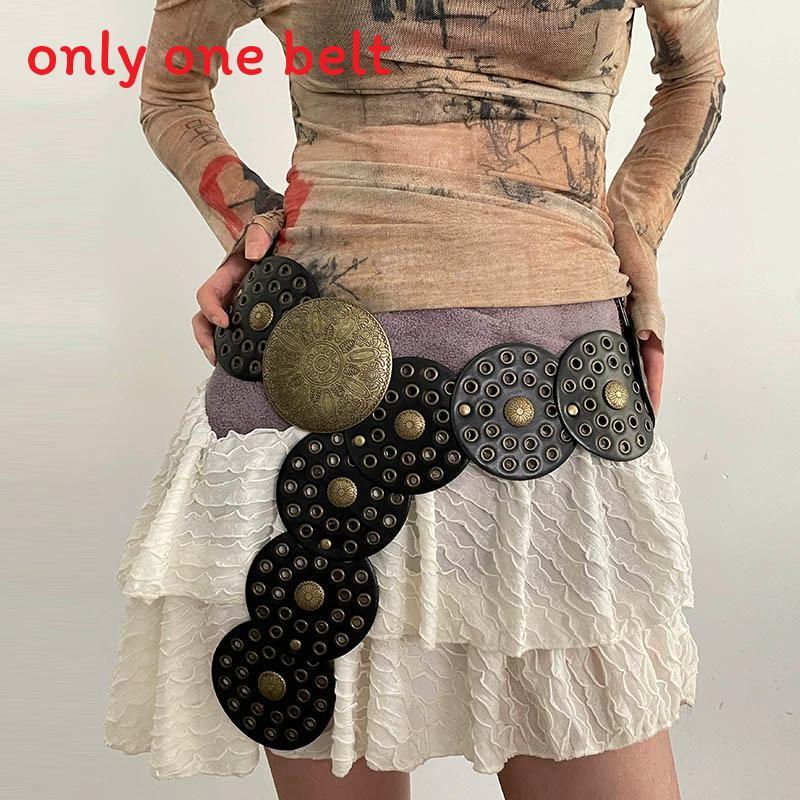 Cintura Larga in Ecopelle Stile Boho con Fibbia Metallica Circolare per Donne Moda Estiva