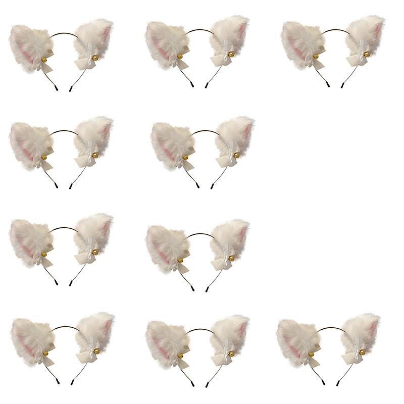 Plush Lace Cat Ears Bell Hair Band for Women Elegant Girl Headband Party Cosplay Hair Accessories