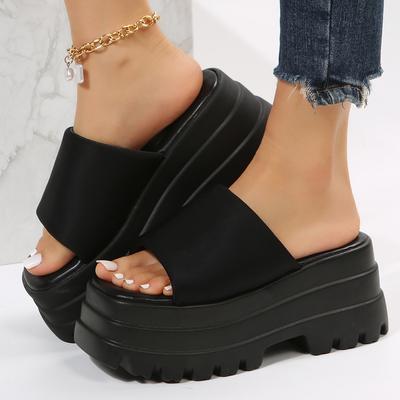 European and American Spring and Summer New Fashion Muffins and Thick-soled Large-size Slippers Women's Head Waterproof Table One-word Drag