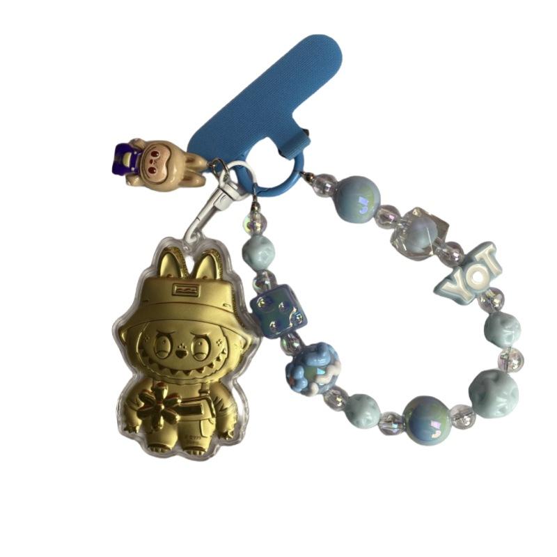 Mobile Phone Chain Cartoon Labubu Bead Chain Keychain Bag Pendant Gift for Girlfriend