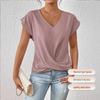 2025 Bestseller Einfarbiges V-Ausschnitt Kurzarm Damen-T-Shirt: Eleganter Frühling/Sommer-Stil