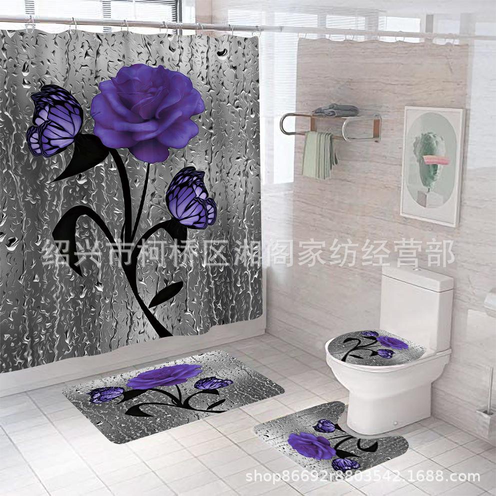 3D Cyfrowy Nadruk Róża Zasłona Prysznicowa Łazienkowa, Zestaw Trzyczęściowy Czteroczęściowy