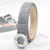 Glitter Sparkling Rhinestone Belt Versatile Slide Buckle Belt Fashion Trendy Waistband  Women