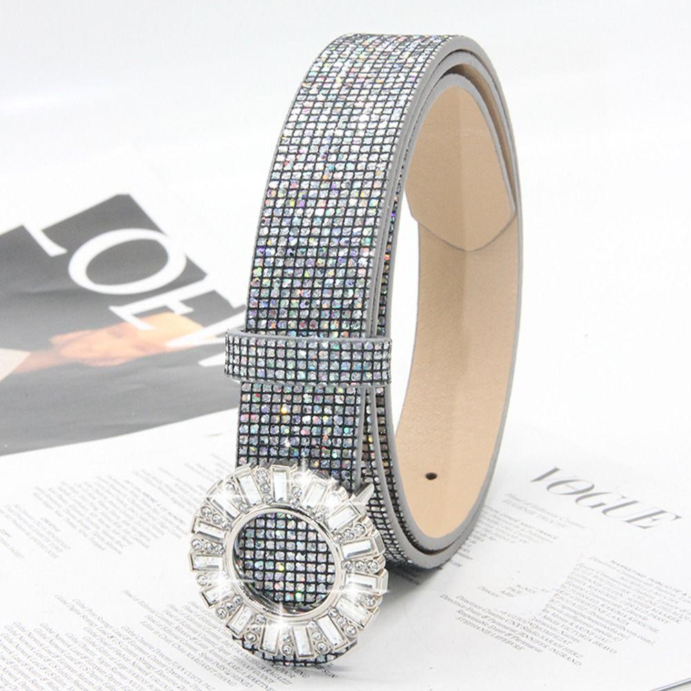 Glitter Sparkling Rhinestone Belt Versatile Slide Buckle Belt Fashion Trendy Waistband Women