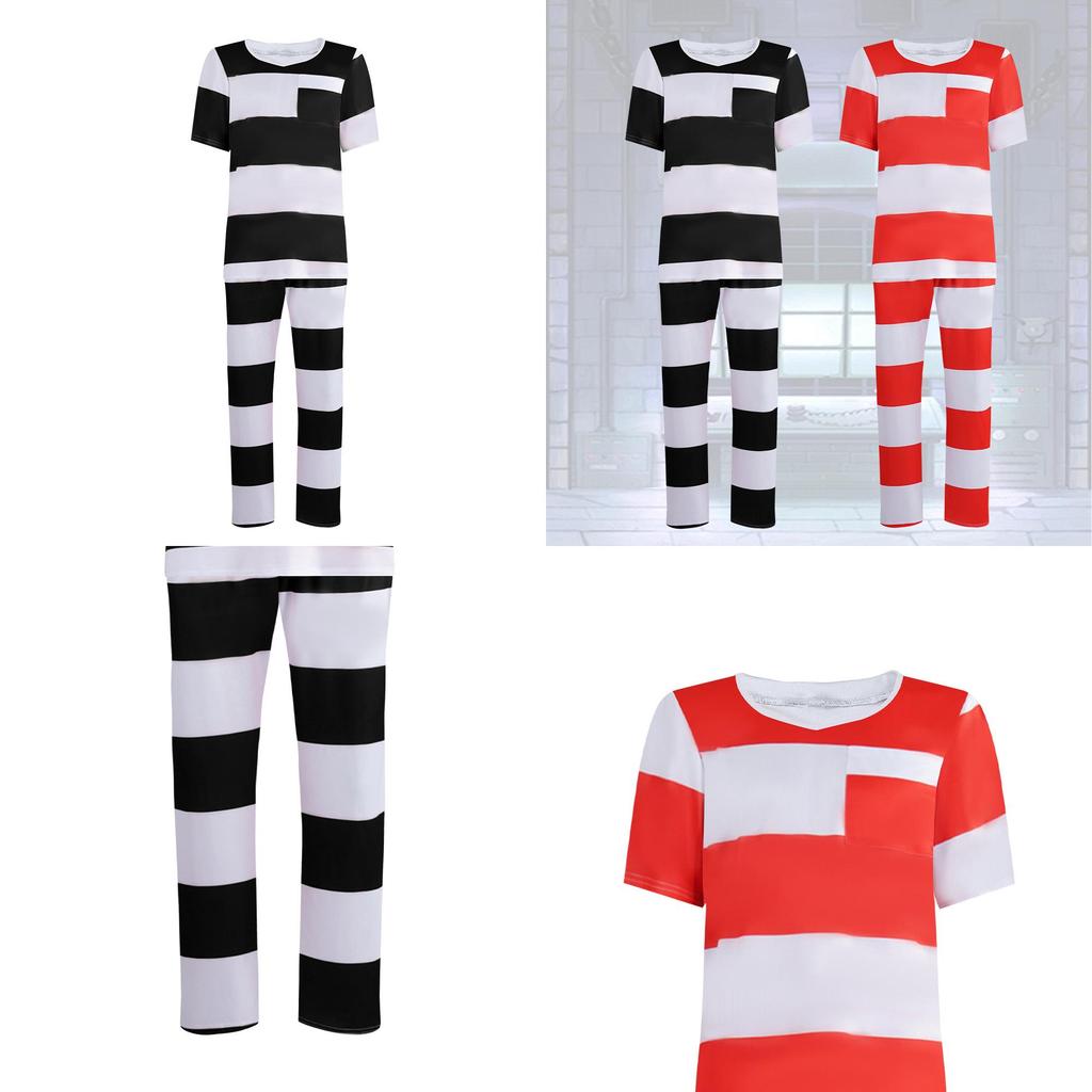 Halloween Prisoner Costume For Adults With Polyester Striped Jail Uniform For Cosplay And Stage Performances