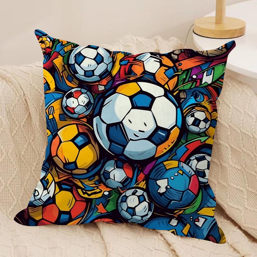 New Football Print Art Cushion Cover Silky Short Plush Invisible Zipper Dustproof Sofa Pillow Case For Home Decor
