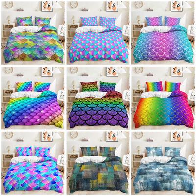 Ombre Farbverlauf Bunte Fischschuppen Meerjungfrau Kinder Bettdecke Doona Quilt Cover Bett Set