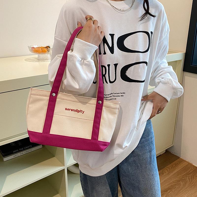Fashion letter embroidery casual tote canvas bag 2025 new versatile texture shoulder bag bag