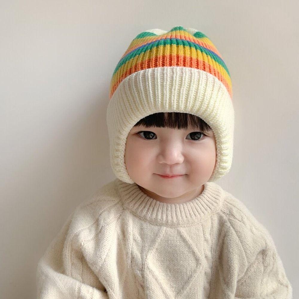 Soft Striped Rainbow Hat Korean Beanie Cap Colorful Baby Knitted Hat  Kids