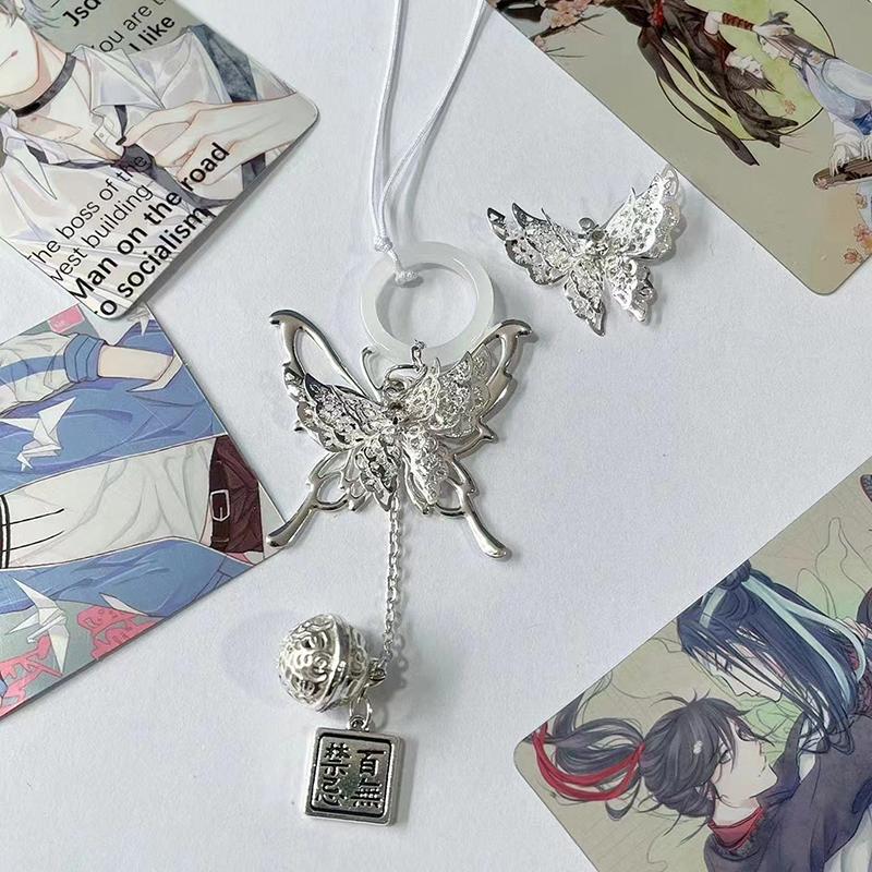 Chinese Style Butterfly Charm Phone Chain Blessing Luky Buckle Bell Pendant Sweet Cool Keychain Bag Hangings For Women Girl Gift
