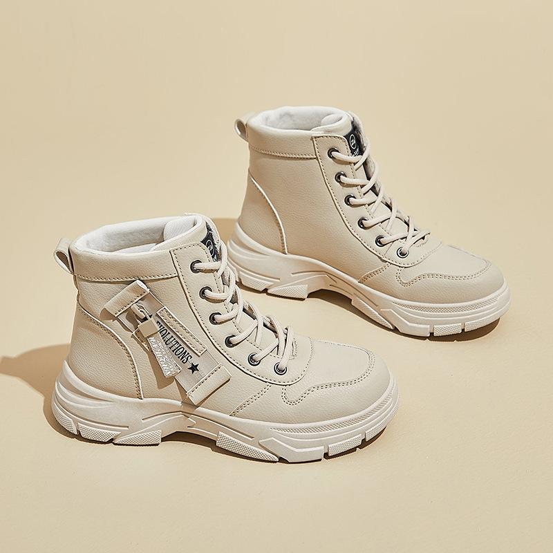 Damen-Kampfstiefeletten mit Schnürung, klobige Plateaustiefeletten aus PU-Leder, runde Zehenpartie, kurze Stiefeletten für Damen, Herbst/Winter, Schlupfstiefeletten