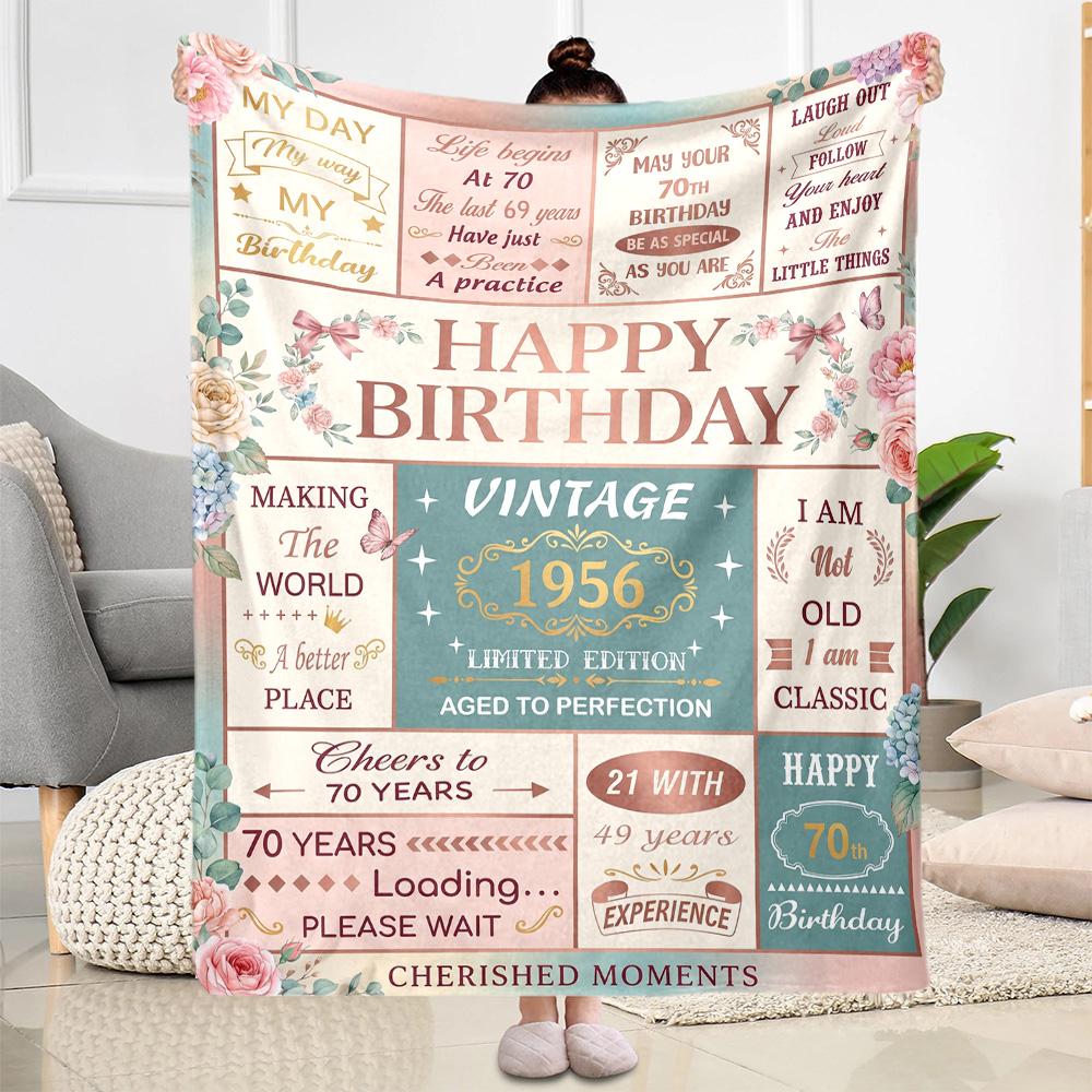 Vintage Birthday Celebration Blanket Soft Warm Cozy Perfect for Seaside Picnics Sofa All-Season Use Stylish Decor
