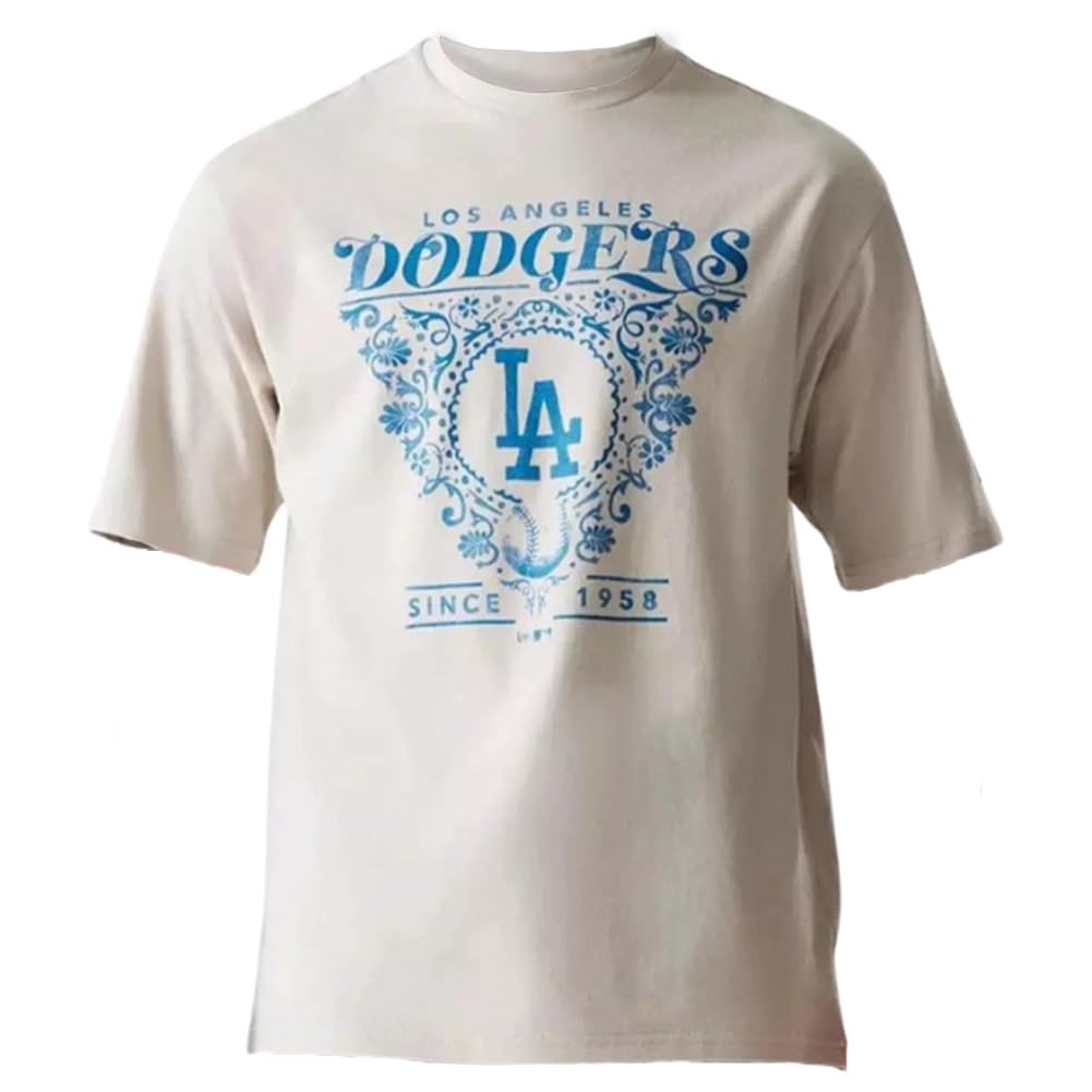 New Era MLB Men's and Women's Short Sleeve Crew Neck T-Shirt with Los Angeles Dodgers Logo Print [Parallel Import]
