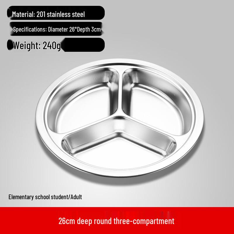 304 Stainless Steel 3-Compartment Divided Meal Plate