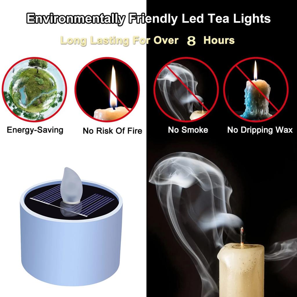 8pcs Solar Tea Light Led Candles Flameless Outdoor Waterproof Solar Tea Lights Rechargeable Candles for Party Garden Home Decor
