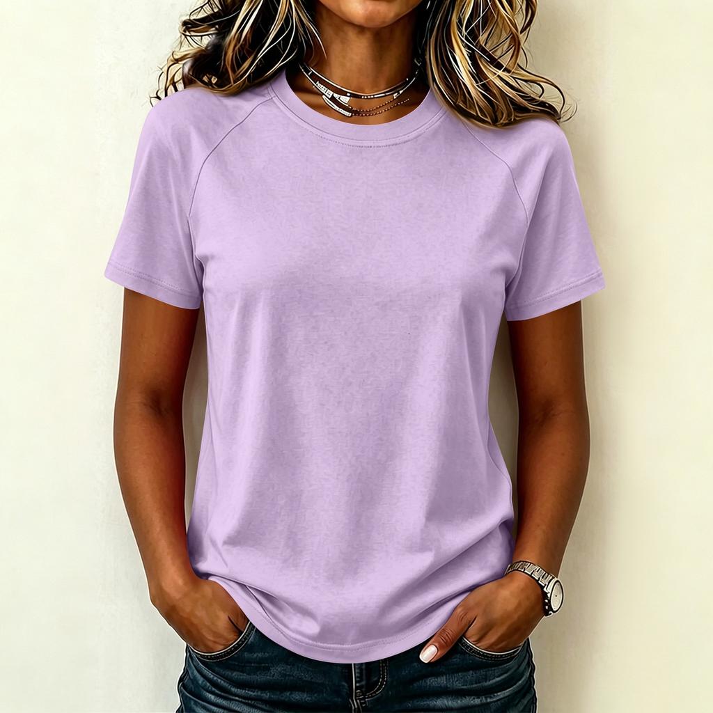 Women's Fashion Raglan Sleeve Solid Crew Neck Casual Short Sleeve Top Lightweight Comfortable Fit Soft Fabric