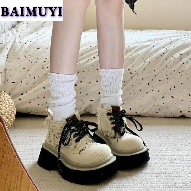 Botines Cowboy Mujer Zapatillas de Plataforma Zapatos Casuales Chunky Mujer Otoño 2025 Diseño de Tendencia Lona con Cordones Zapatos Mujer Botas