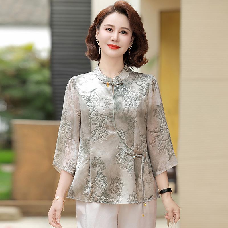 Mom's New Chinese Style Two-Piece Set: Spring/Autumn Blouse & Summer Set for Middle-Aged and Elderly Women, 2026
