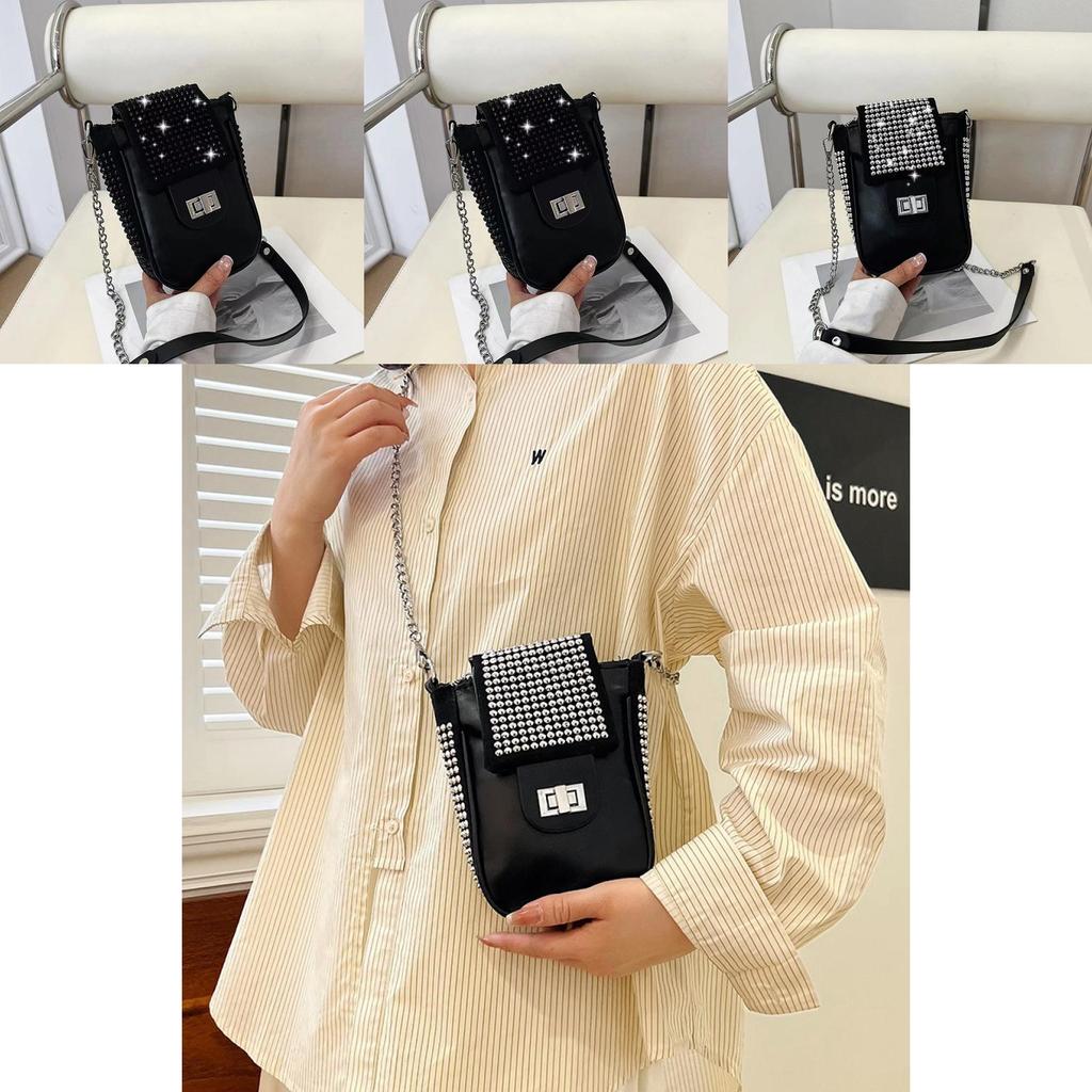 Pu Diamond Embellished Small Square Crossbody Bag For Daily Use