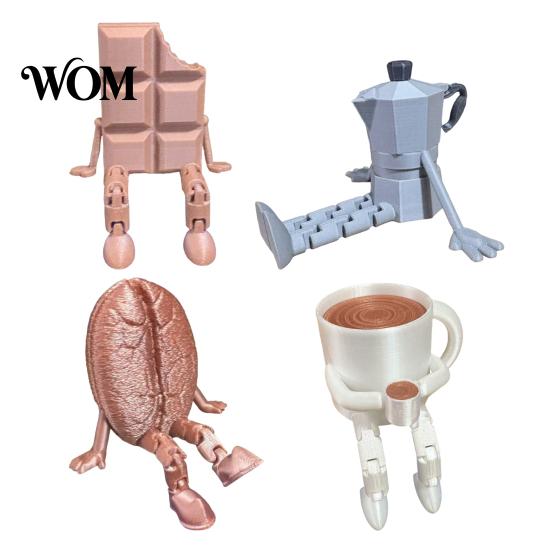 Dual-color Decorative Statue 3D Printed Articulated Coffee Cup Figure, Movable Joint Desk Statue, Cute Fine Texture Print Bean Ornament, Creative