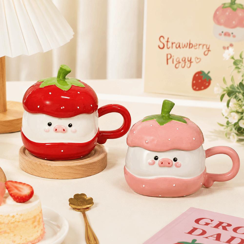 Cute Ceramic 3D Pig Mug Creative Strawberry Pig Breakfast Mug Cartoon Pig Mug Gift Giving