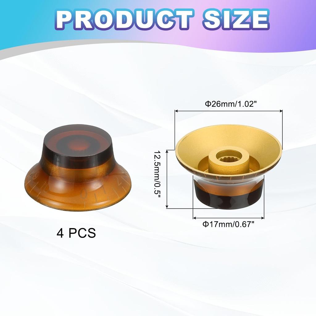 uxcell 4pcs Guitar Top Hat Bell Knobs Amber Volume Tone Control Knobs for Electric Guitars and Basses