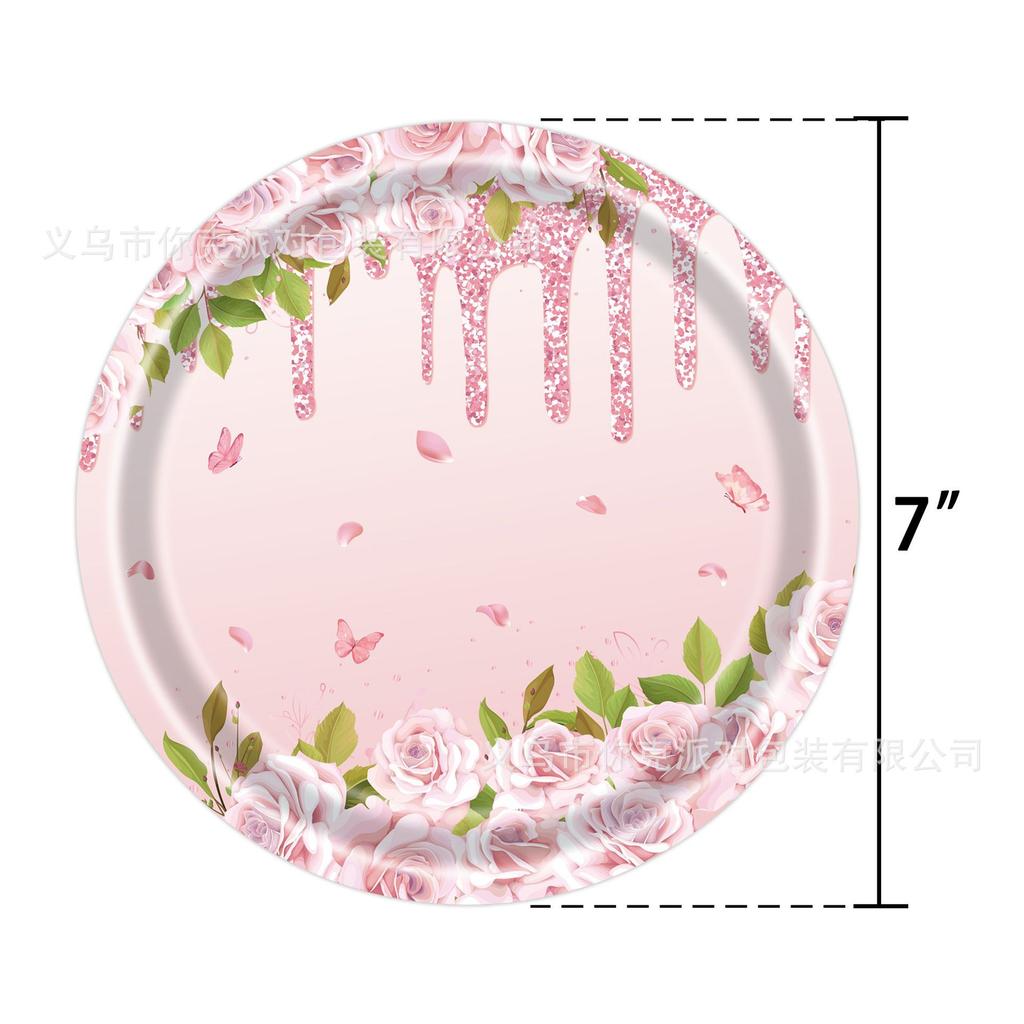 Elegant Pink Diamond Flower Disposable Tableware Set Wedding Birthday Party Plates Cups Decor