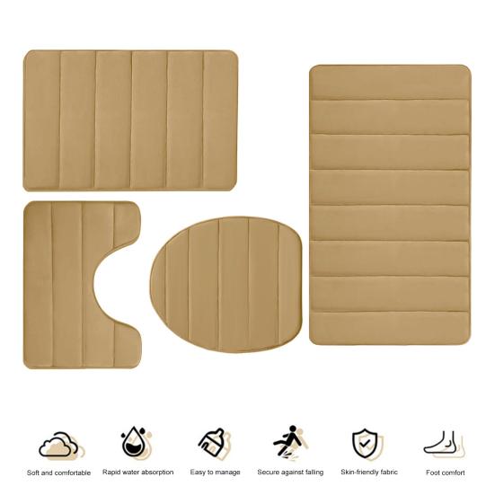 4Pcs/Set Memory Foam Bath Mat Soft Microfiber Bathroom Rugs Non-Slip Thick Toilet Mats Machine Washable Water Absorption Universal Bathroom Set