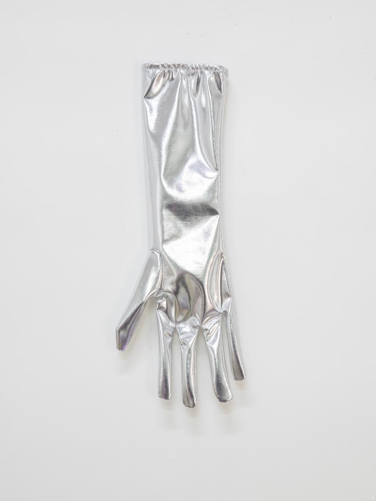 Kinderen Meisjes Buitenaards Cosplay Kostuum Uitgesneden Vliegende Mouw Metallic A-lijn Jurk met Handschoenen voor Halloween Robot Buitenruimte Feest