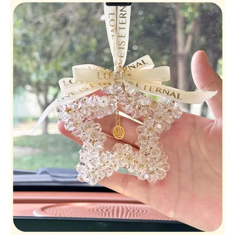 1pcs Car Pendant Creative Interior Rearview Mirror Decorative Car Pendant Crystal Five-pointed Star Decorative Car Pendant