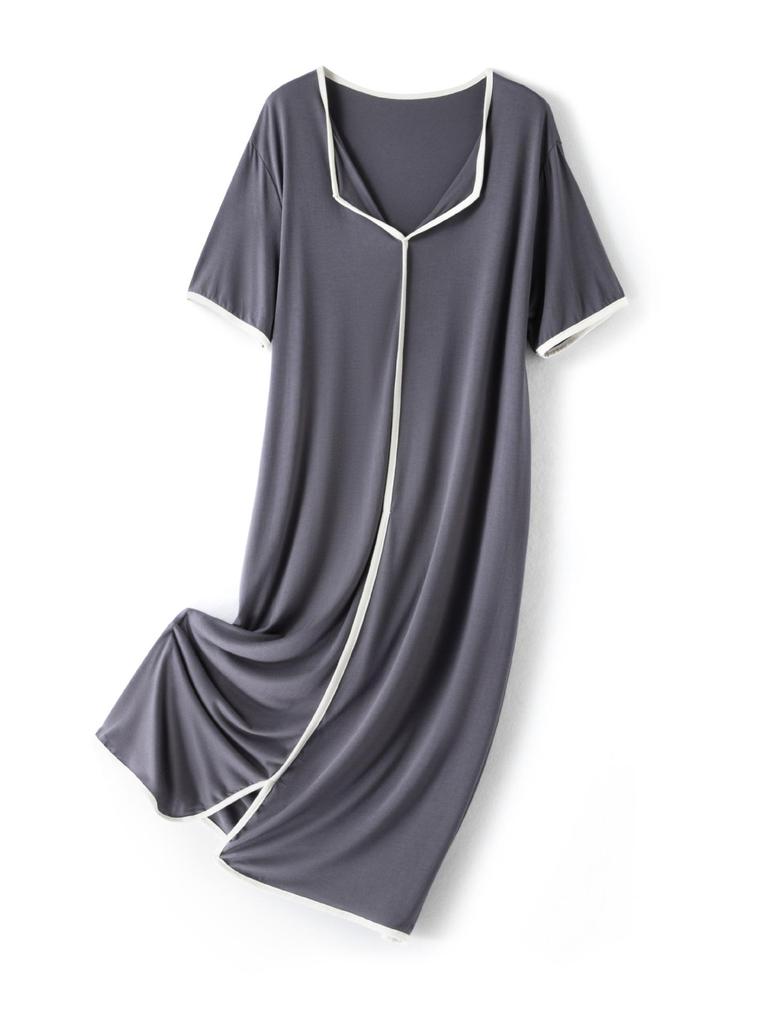 Vestido de Verão Modal Feminino - Manga Curta, Cor Sólida, Caimento Solto, Versátil para Casa ou Exterior