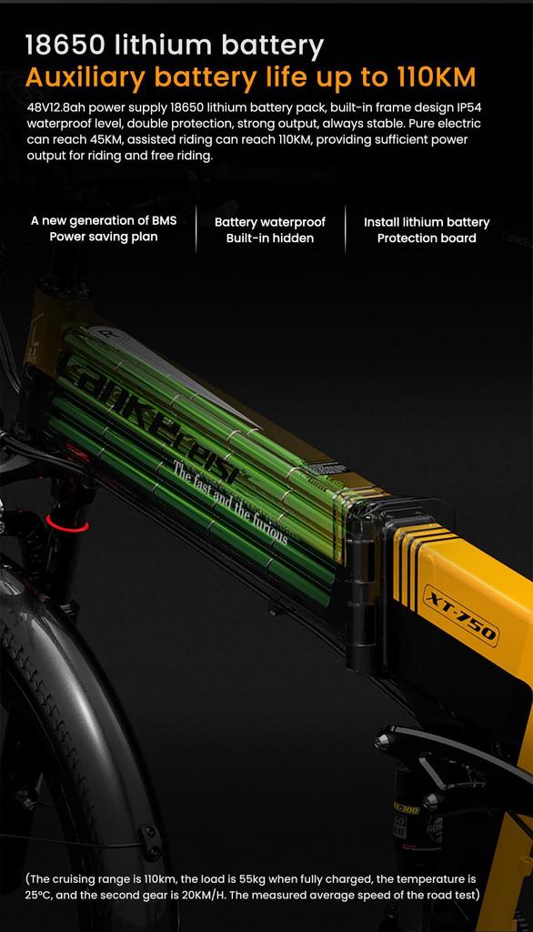 Foldable electric bicycle LANKELEISI XT750 Sport ,500W motor, a 48V 12.8Ah battery, a top speed of 35 km/h, a range of 110km, and 26*2.35 inch tires.