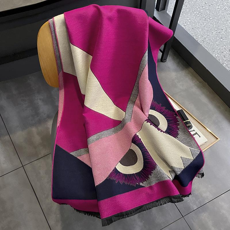 New Geometric Autumn and Winter Thickened Imitation Cashmere Warm Shawl Korean Style Classic Geometric Women's Windproof Scarf
