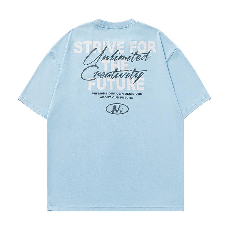 

Hanlu Men s Pure Cotton Guochao Print Loose Short Sleeve T-Shirt for Spring/Summer - High Street Style XXXL світло-синій колір