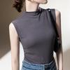 Camicia Abbottonata con Collo alla Coreana da Donna Nuova Abbigliamento da Donna Tinta Unita Camicia Interna Temperamento Top Gilet Senza Maniche