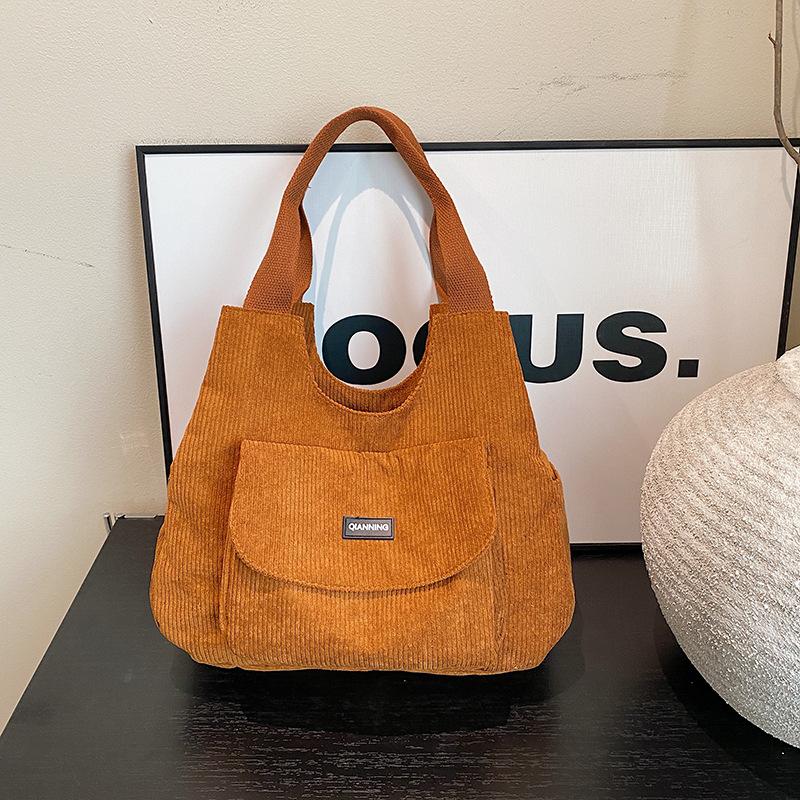 Women's bag Corduroy large-capacity bag Women's autumn fashion tote bag Student class versatile shoulder bag