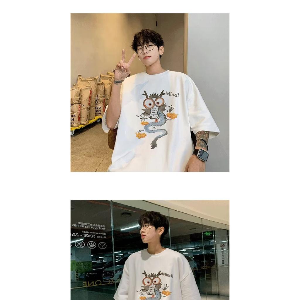 Men'S Trendy Letter Round Neck Printed Short Sleeved T-Shirt For Summer Ins Loose Casual Top