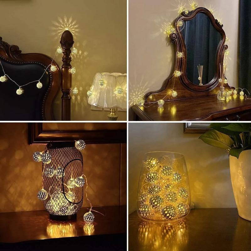 LED Moroccan Fairy Lights Battery Operated Gold Globe String Lights For Home Outdoor Wedding Party Festival Decoration 10/20/40LEDs
