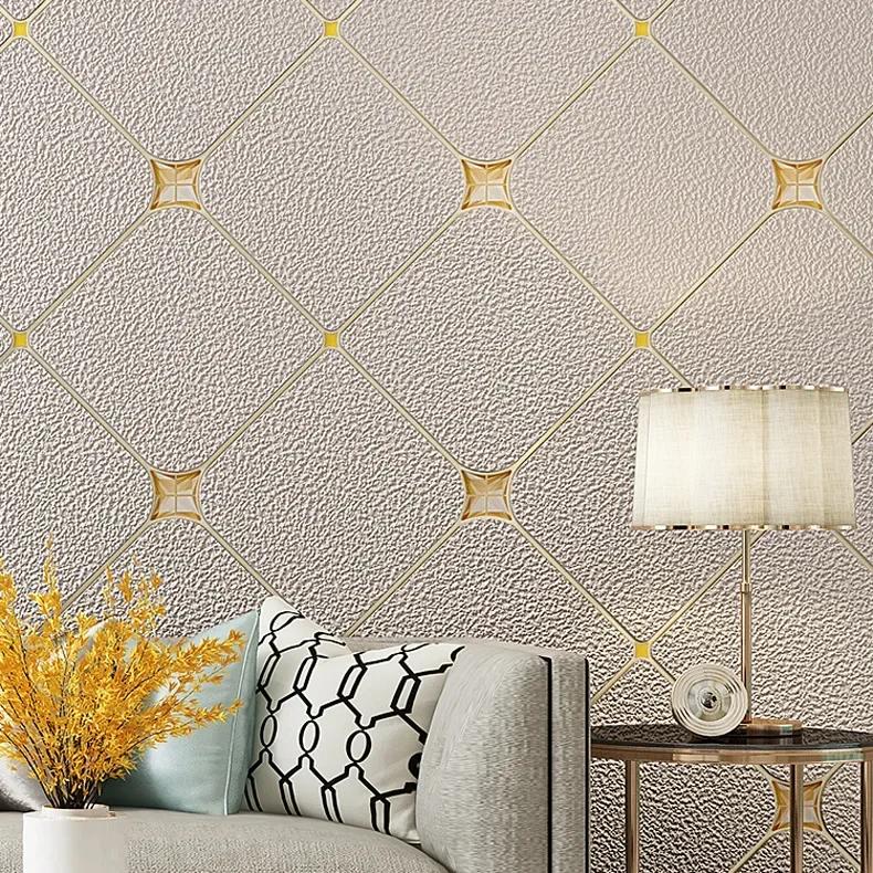 Diamond Inlaid Deer Skin Velvet Thickened Wallpaper Modern Simple Non Woven Rhomb Shaped Wallpaper For Living Room