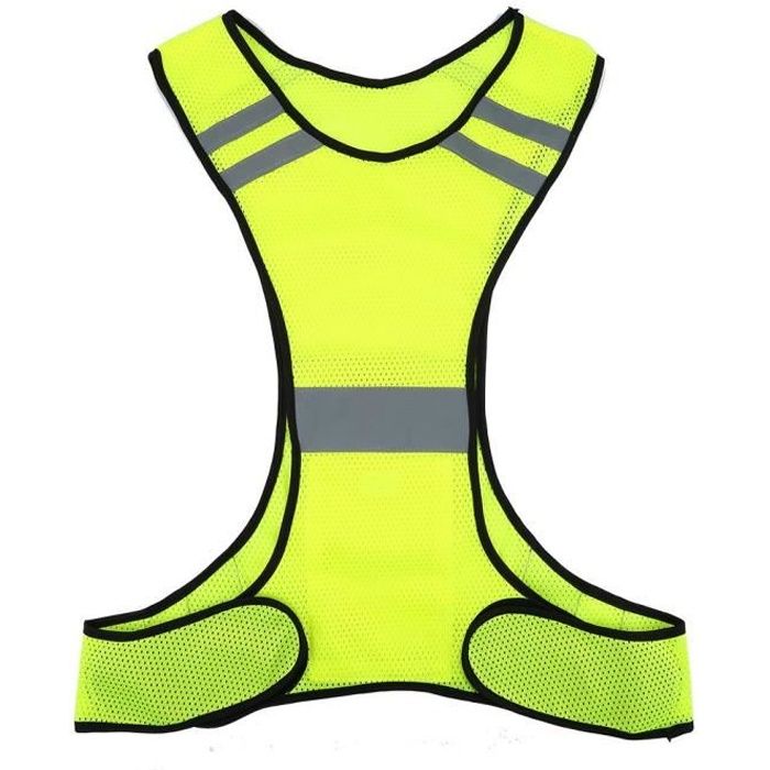 Gilet de sécurité réfléchissant haute visibilité vêtements taille ajustable pour Vélo Moto Marche Course Jogging Jaune(citron vert)