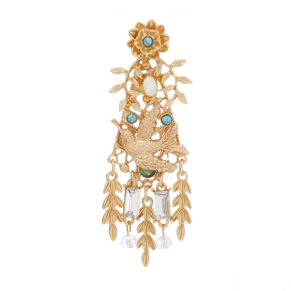 Vintage Gold Swallow Brooch with Wheat Tassel & Flower Pin for Women's Jackets