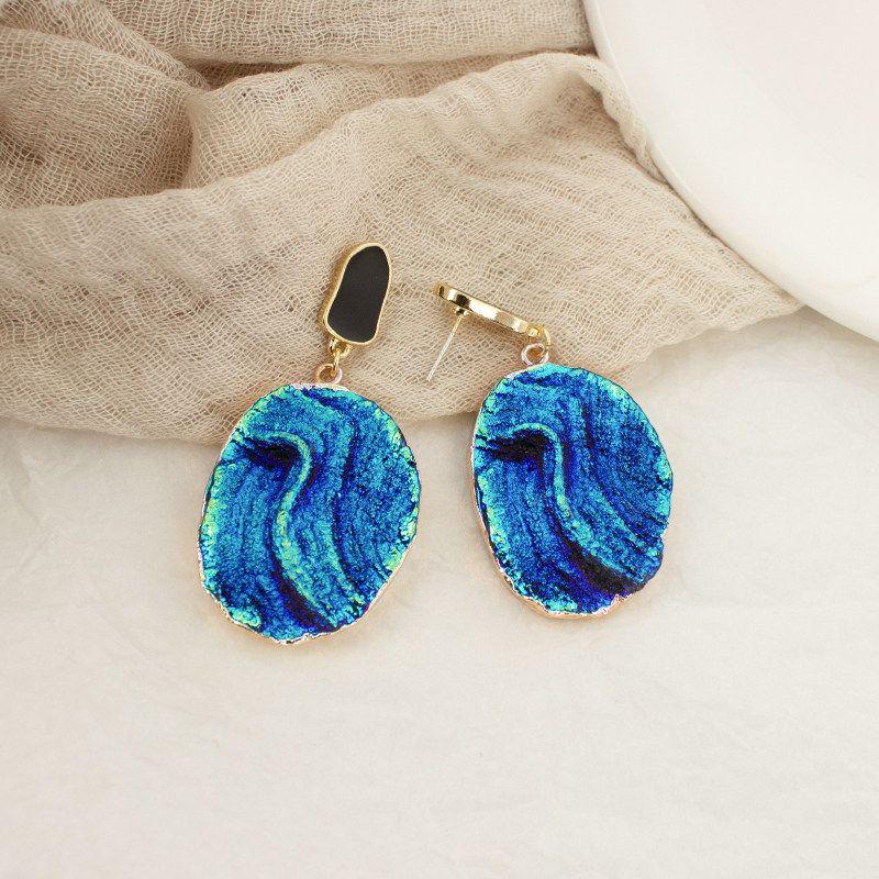 

Volcanic Rock Fashion Exaggerated Design 925 Silver Needle [Blue] Pierced EarringsA Pair of [Silver Needles]