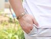 Rockyu Bracelet for Men - Stainless Steel with Gold and Silver Combination - Stylish Wide Plate Design - Hypoallergenic - Perfect Gift for Birthdays,