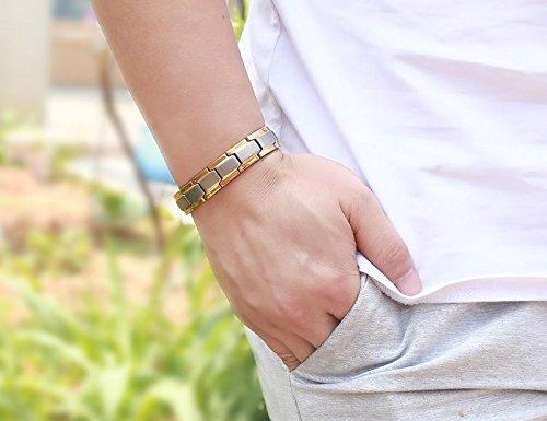 Rockyu Bracelet for Men - Stainless Steel with Gold and Silver Combination - Stylish Wide Plate Design - Hypoallergenic - Perfect Gift for Birthdays,