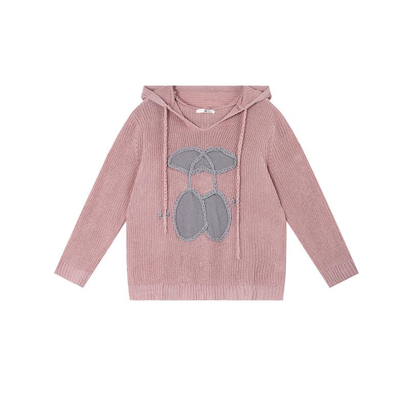 Shuangtian Women s Plus Size Cherry Drawstring Hooded Knit Pullover - Spring 2026 XL