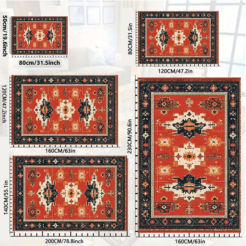 RAKKS Moroccan Red Area Rug with Non-Slip Backing, Ideal for Living Room, Dining Room, Bedroom - Vintage, Easy Clean, Durable,