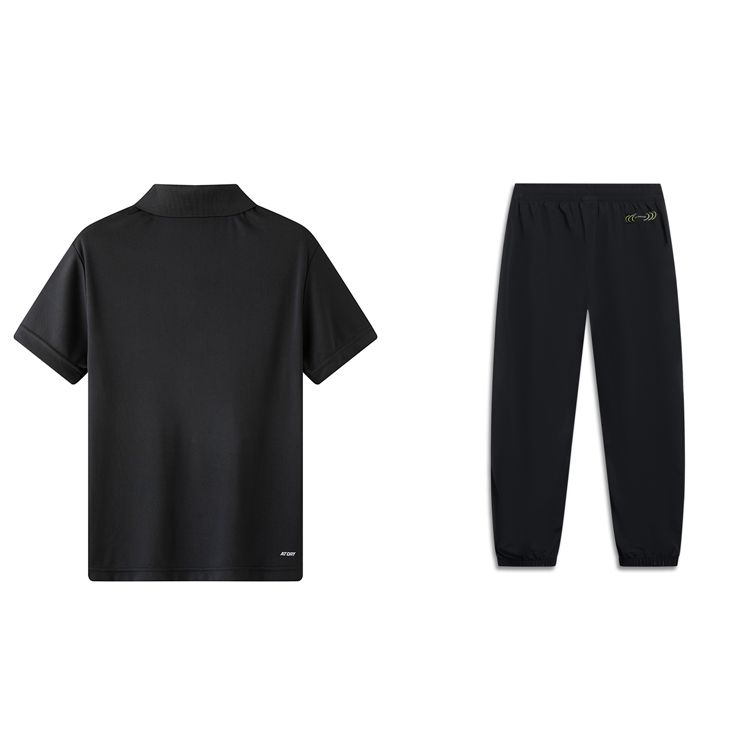 Li Ning Plain Logo Pullover Short Sleeve Polo Shirt And Cuffed Long Pants Casual Sports Suit Men Sportswear APLT139-1+AYKT415-1
